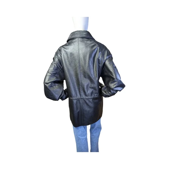 Danier Black Leather Car Coat – Tagged Men’s M – Oversized Minimalist 90s - Picture 7 of 10
